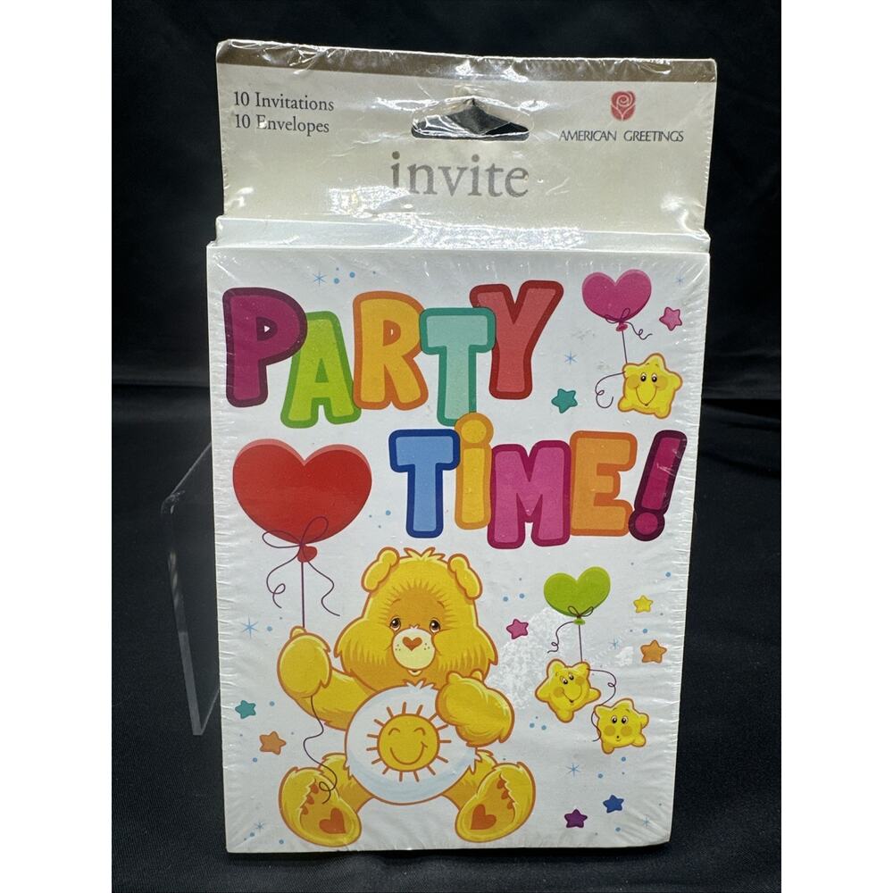 Vintage Care Bears Funshine Bear "Party Time" Birthday Invitations 10 count New